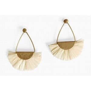 Boho Fringe Statement Earrings Gold Tone Metal Fan Teardrop Shape Lightweight